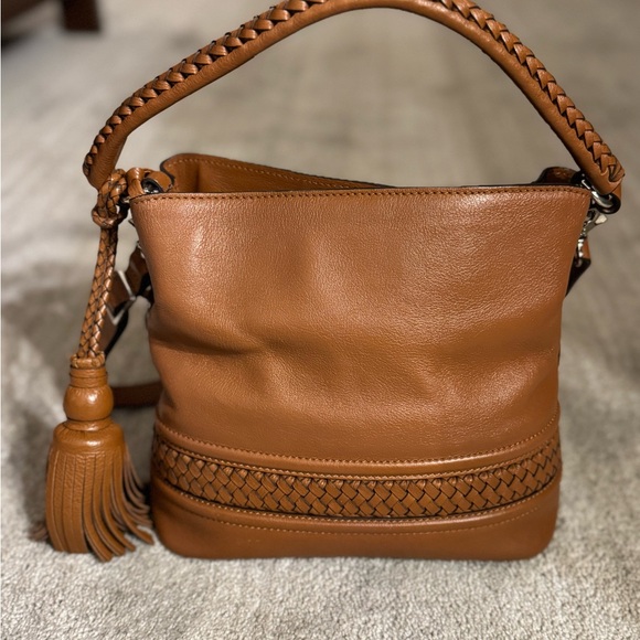 Brighton Tan Leather Shoulder Bag with Braided Handle